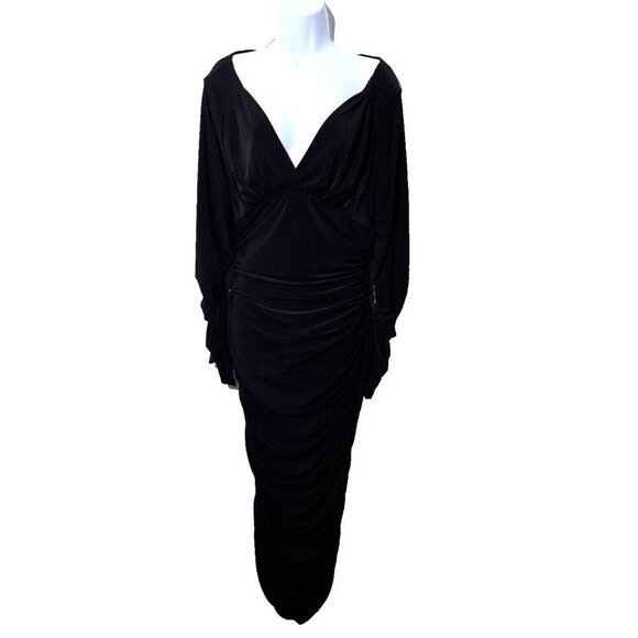 Norma Kamali Dress Sz L/40 Tara Midi Ruched Off Shoulder Black Elegant Cocktail - Picture 1 of 13